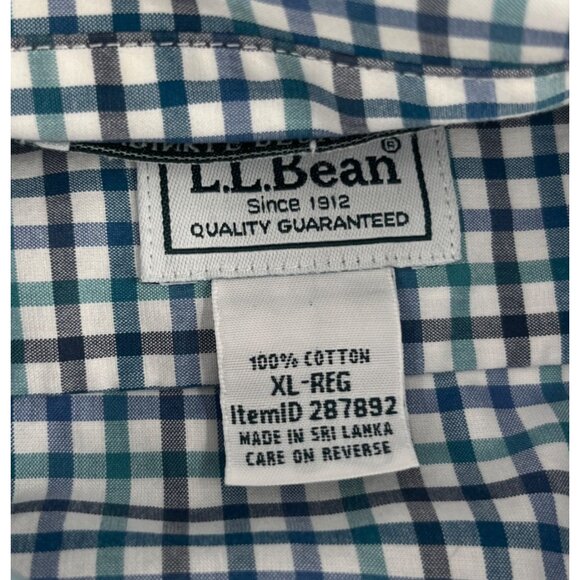 L.L. Bean Mens XL Long-Sleeve Button-Down Shirt Blue & White Check 100% Cotton - Picture 2 of 4